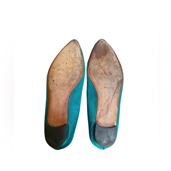 Manolo Blahnik Hangisi Green Satin Flats with they signature crustal buckle 36 - Picture 5 of 5